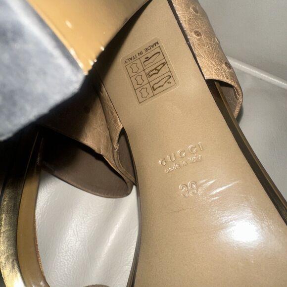 Authentic GUCCI Tan Ostrich Platform Peep Toe Shoe Sandal Size EU 39 - Picture 6 of 8